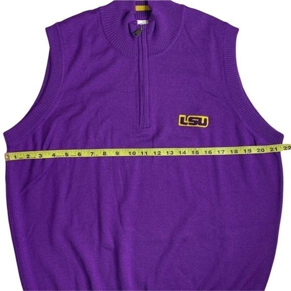 Thomas Dean LSU Sweater Vest Collegiate Extra Fine Merino Wool 1/4 Zip Medium - Picture 4 of 6
